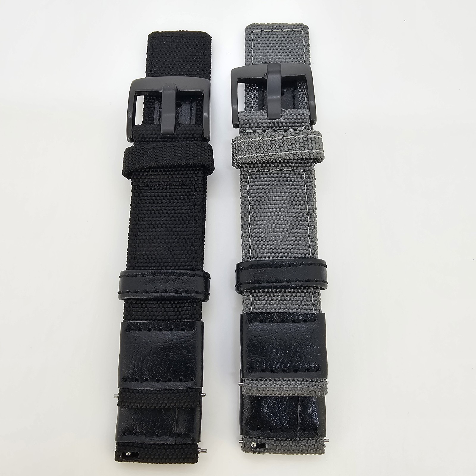 2x Mens 20mm Watch Premium Nylon Canvas Straps Black Gray 20mm Quick Release